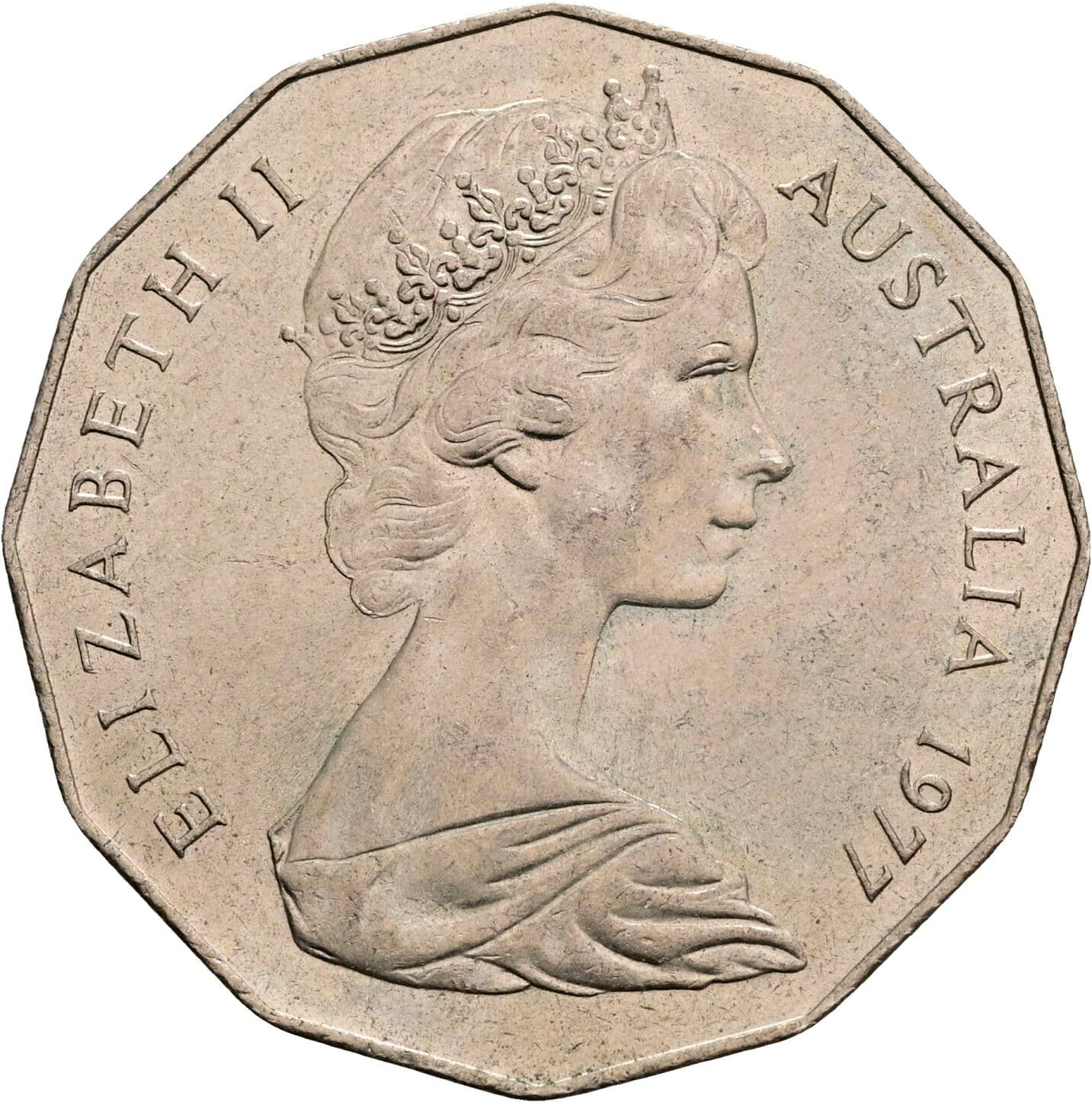 50 Cents Elisabeth II. 1952-2022 1977 – Vorderseite