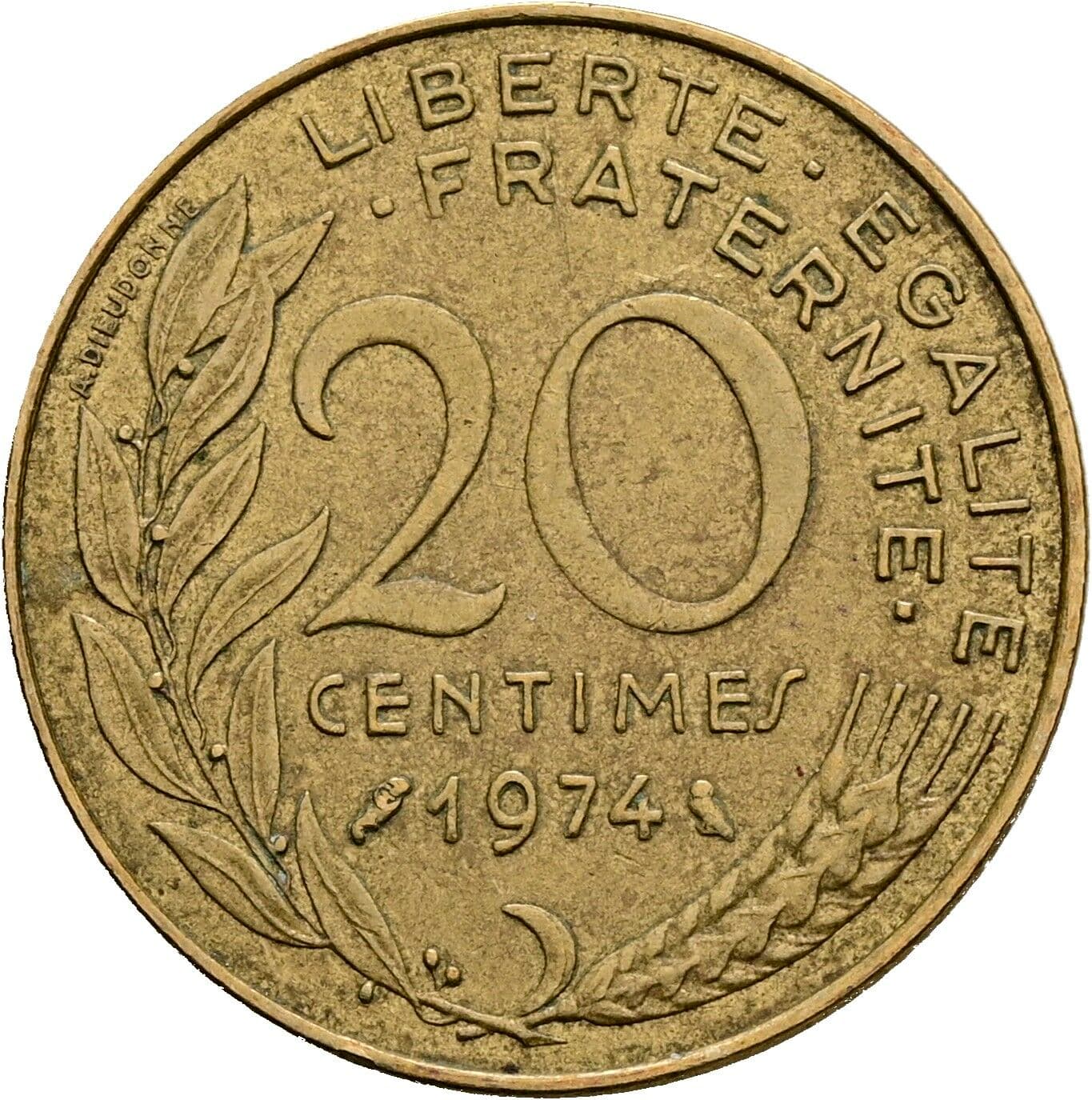 20 Centimes 1974 – Vorderseite