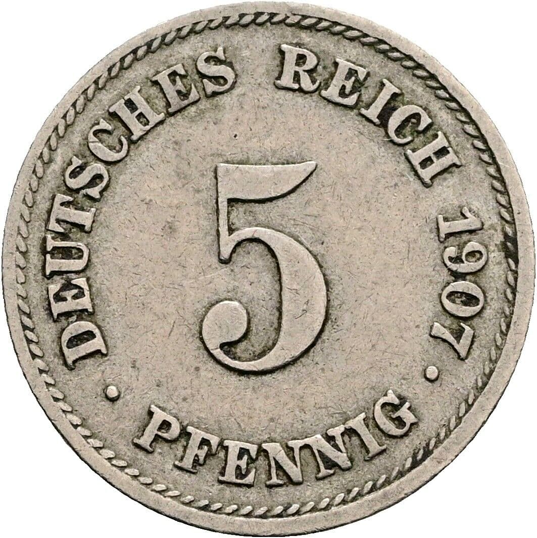 5 Pfennig 1907 J – Vorderseite