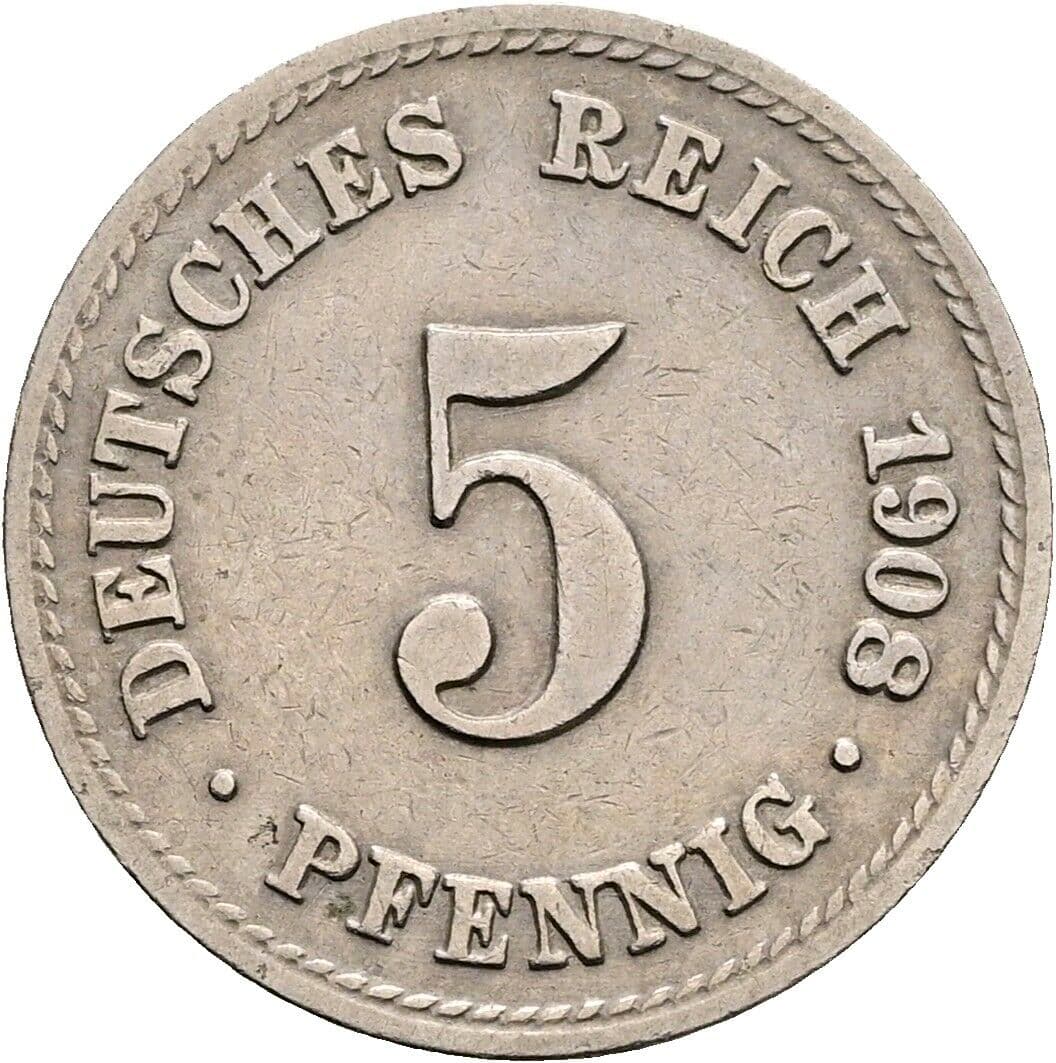 5 Pfennig 1908 A – Vorderseite