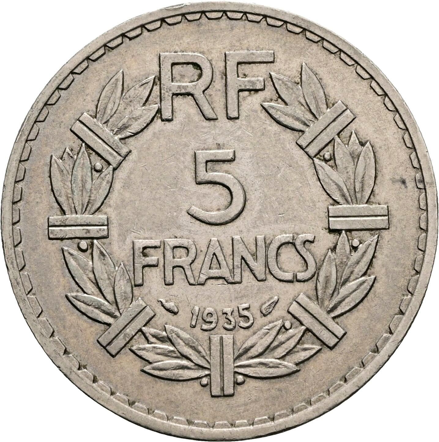 5 Francs 1935 – Vorderseite