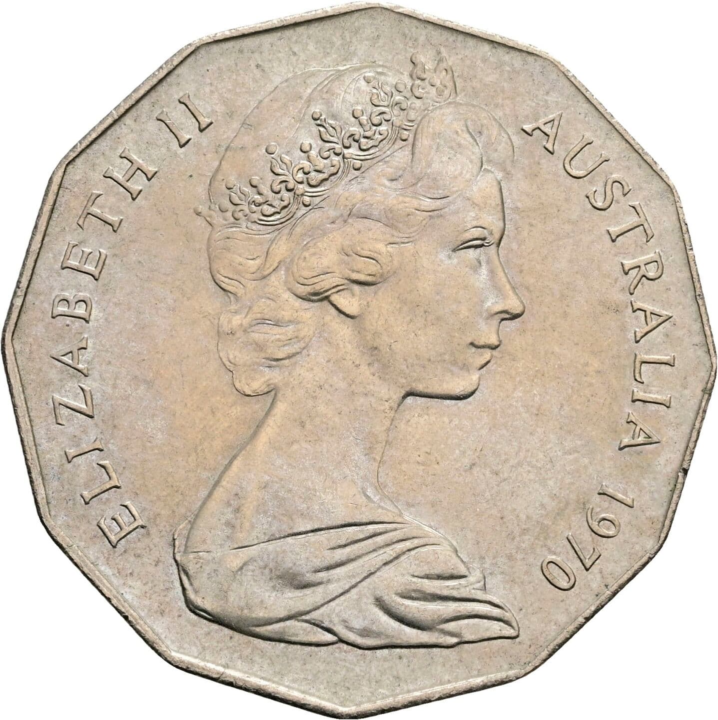 50 Cents Elisabeth II. 1952-2022 1970 – Vorderseite