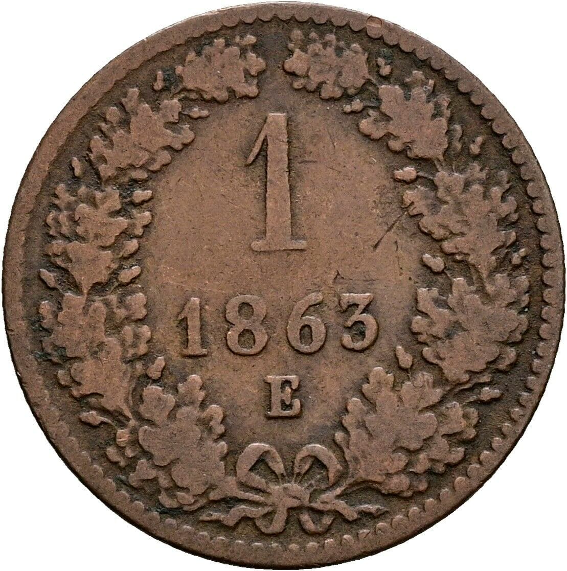 1 Kreuzer Franz Joseph I. 1848-1916 1863 E, Karlsburg – Vorderseite