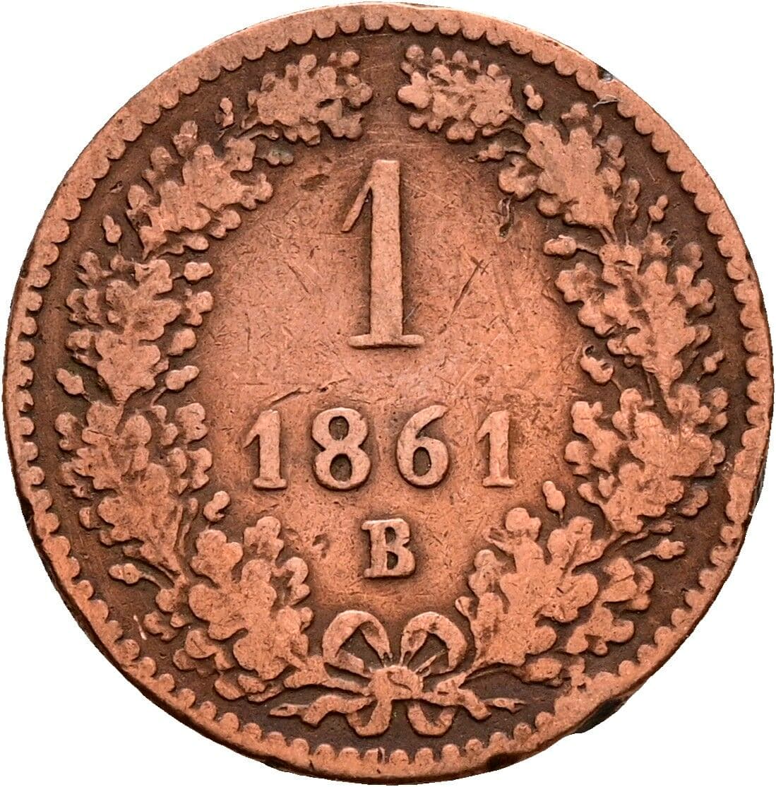 1 Kreuzer Franz Joseph I. 1848-1916 1861 B, Kremnitz – Vorderseite