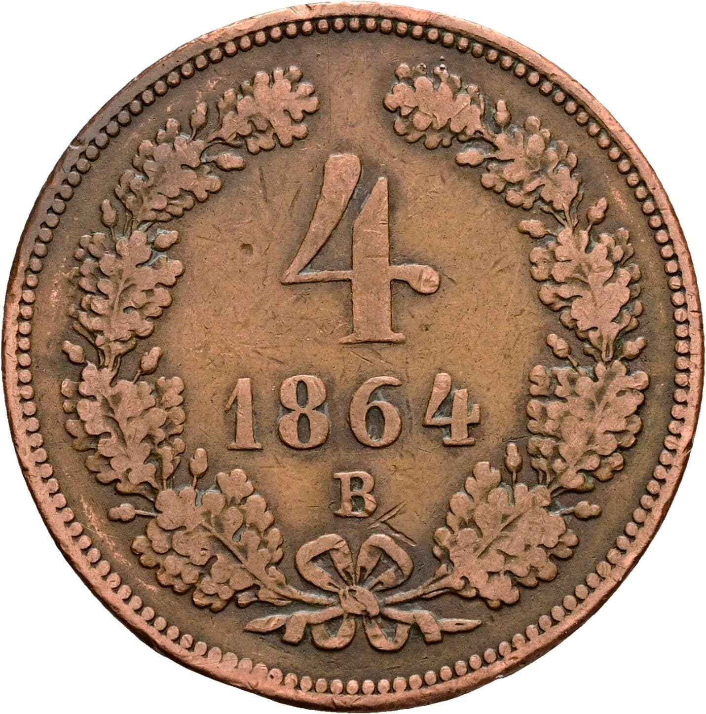 4 Kreuzer Franz Joseph I. 1848-1916 1864 B, Kremnitz – Vorderseite