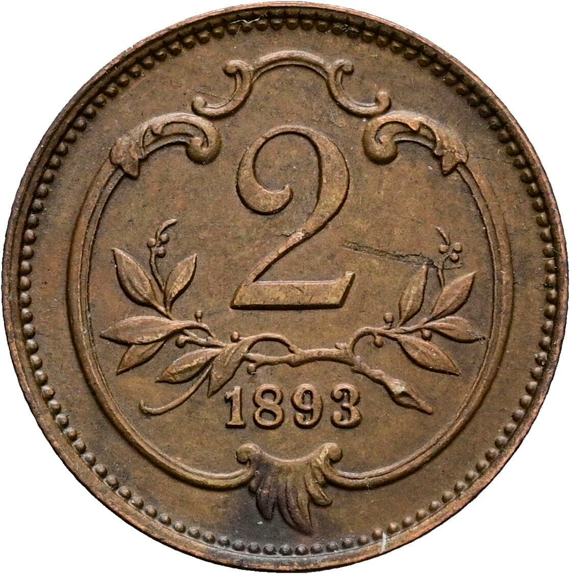 2 Heller Franz Joseph I. 1848-1916 1893, Wien – Vorderseite