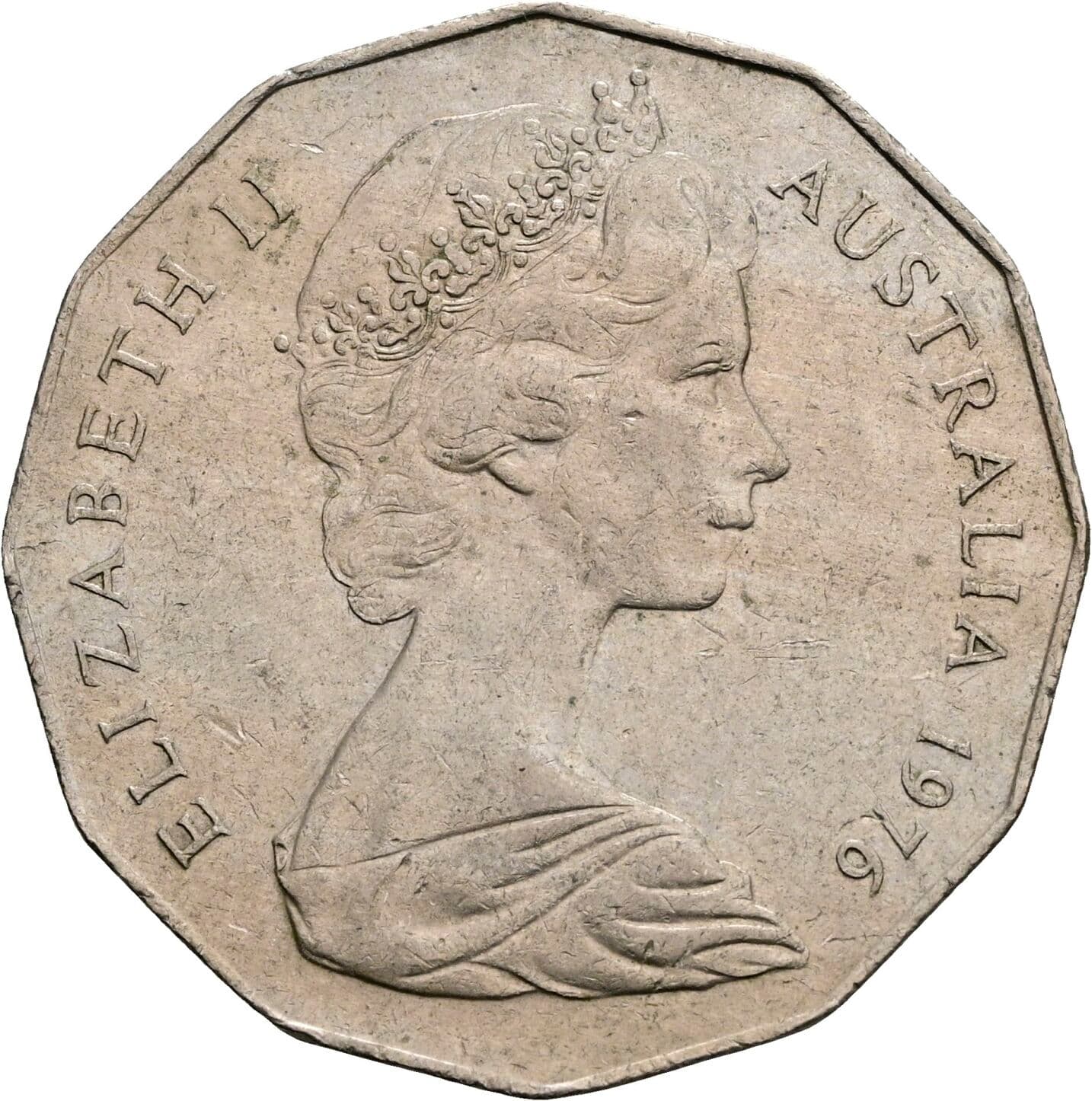 50 Cents Elisabeth II. 1952-2022 1976 – Vorderseite