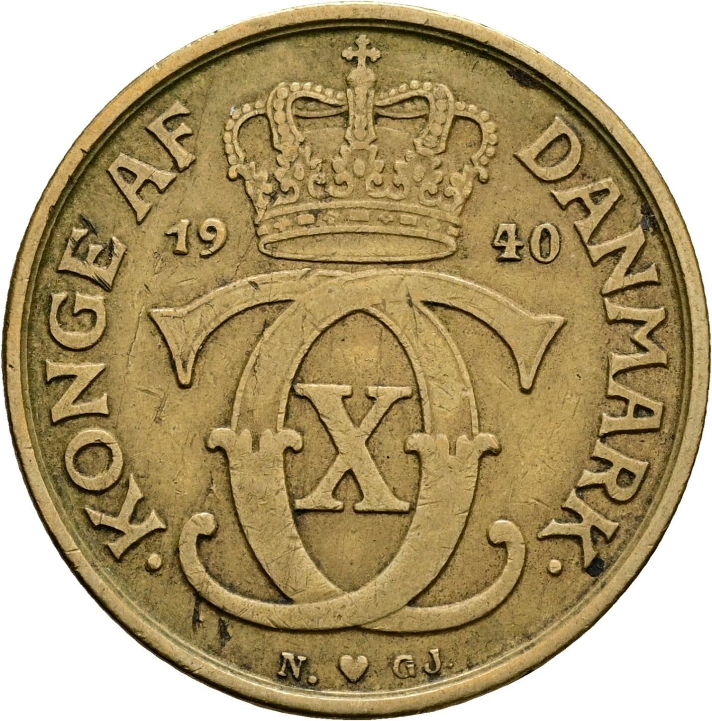 1 Krone Christian X. 1912-1947 1940 – Vorderseite