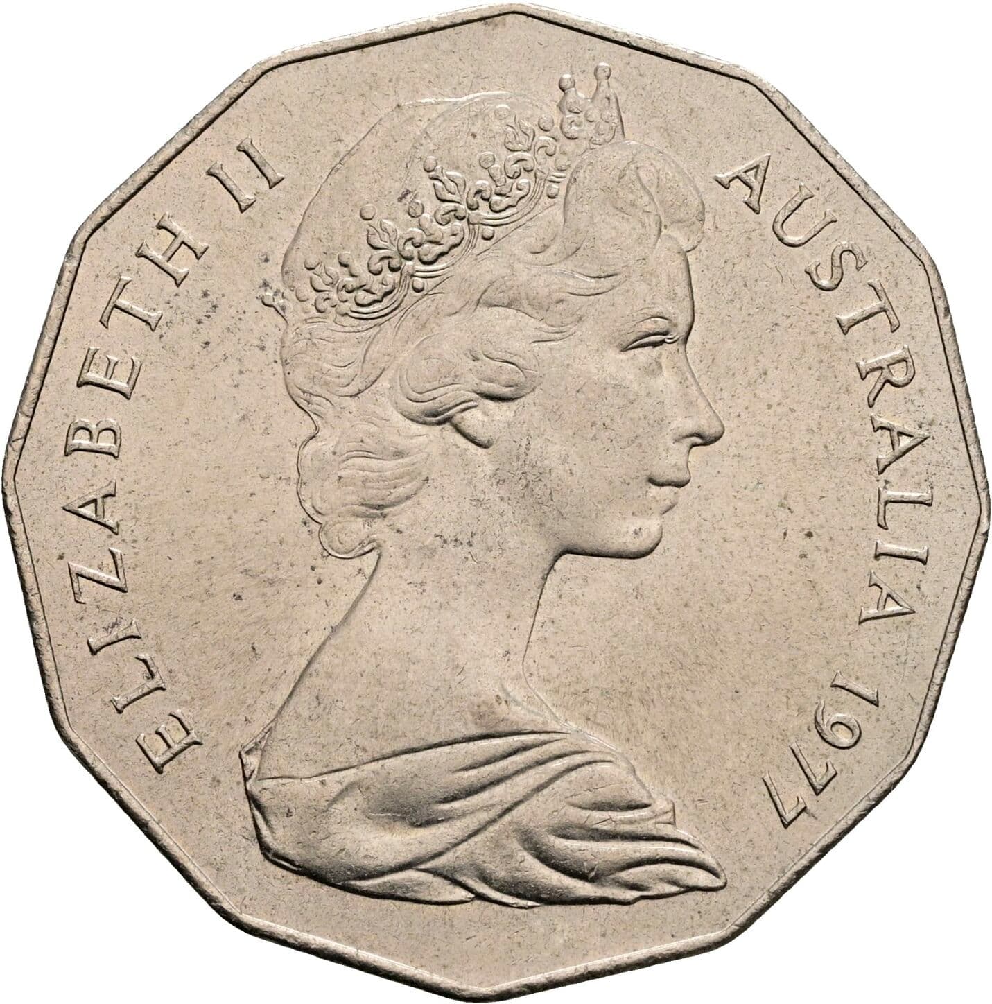 50 Cents Elisabeth II. 1952-2022 1977 – Vorderseite