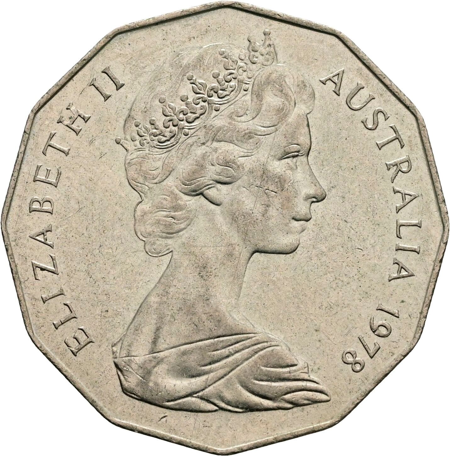 50 Cents Elisabeth II. 1952-2022 1978 – Vorderseite