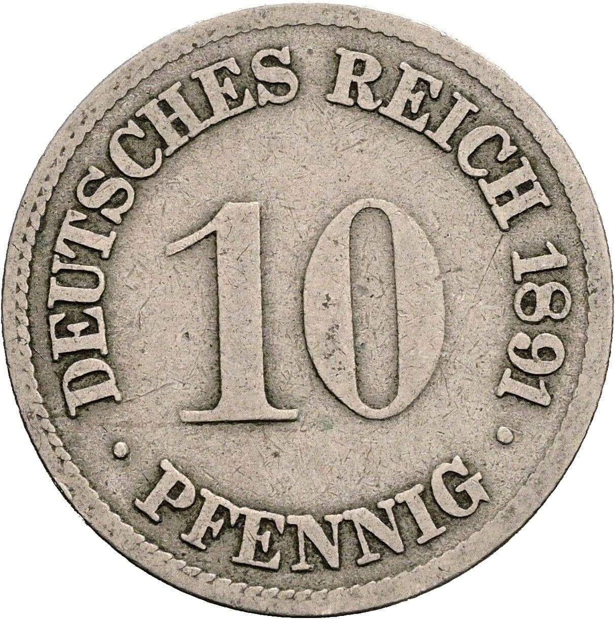 10 Pfennig 1891 F – Vorderseite