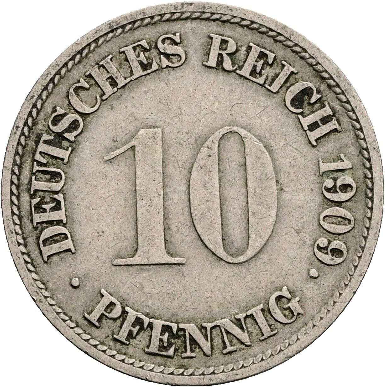 10 Pfennig 1909 G – Vorderseite