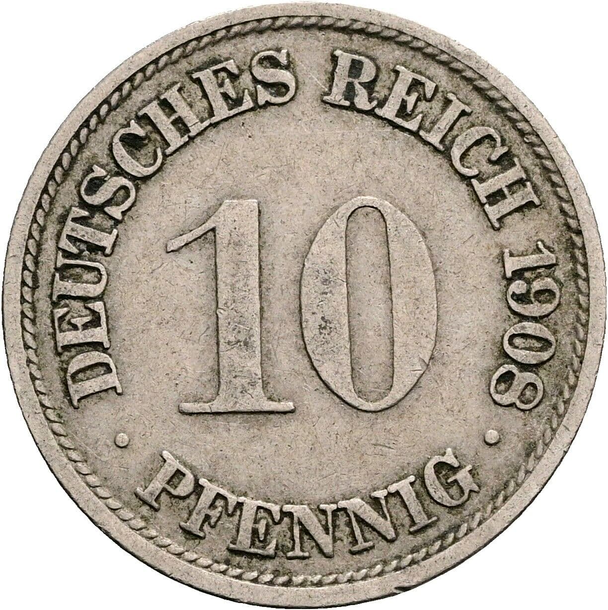 10 Pfennig 1908 F – Vorderseite