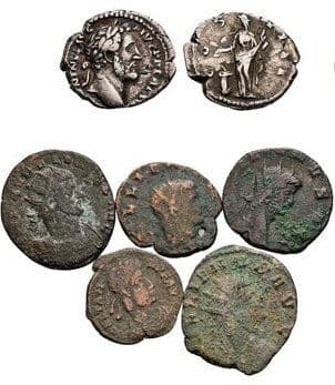 Rom Lot mit 7 Stück Denar, Antoninian, Folles – Vorderseite
