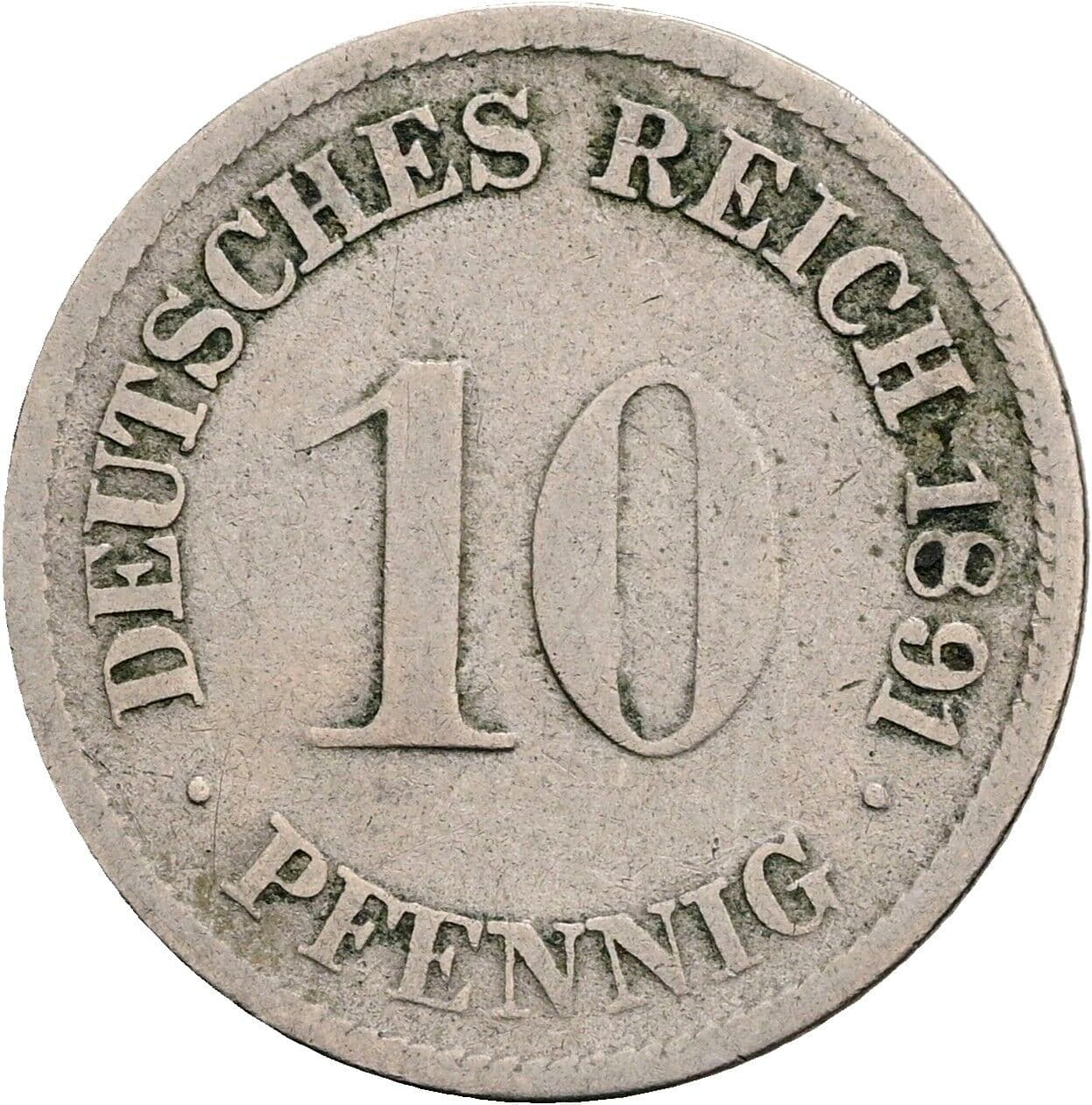 10 Pfennig 1891 F – Vorderseite