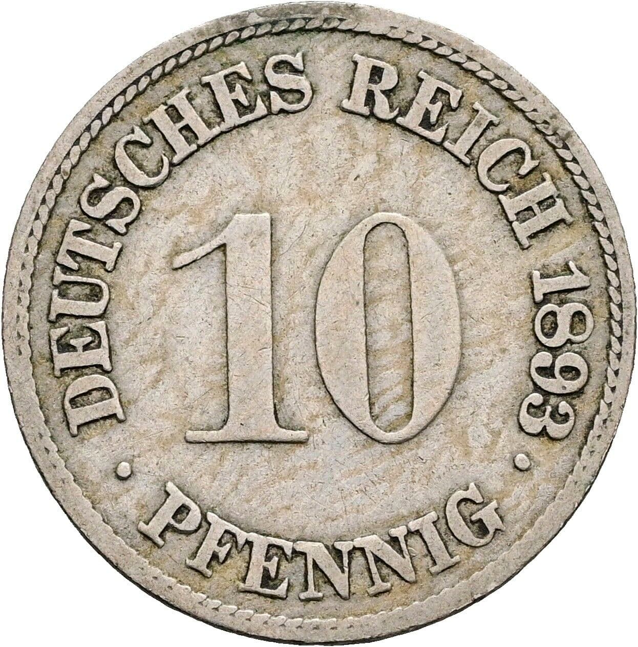 10 Pfennig 1893 F – Vorderseite