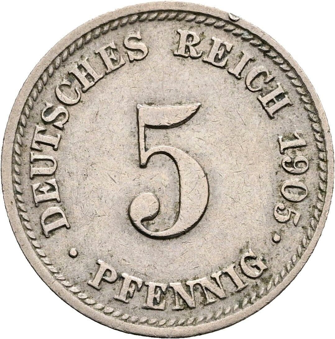 5 Pfennig 1905 D – Vorderseite