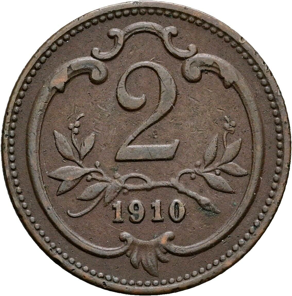 2 Heller Franz Joseph I. 1848-1916 1910 – Vorderseite
