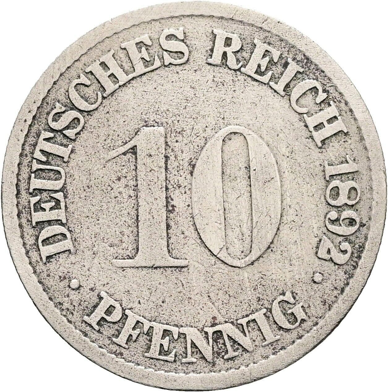 10 Pfennig 1892 G – Vorderseite