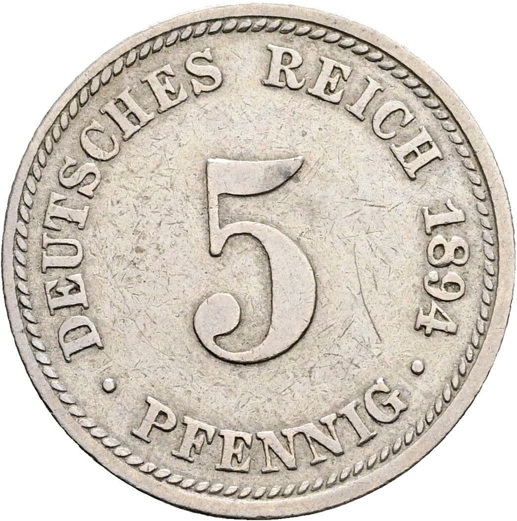 5 Pfennig 1894 D – Vorderseite