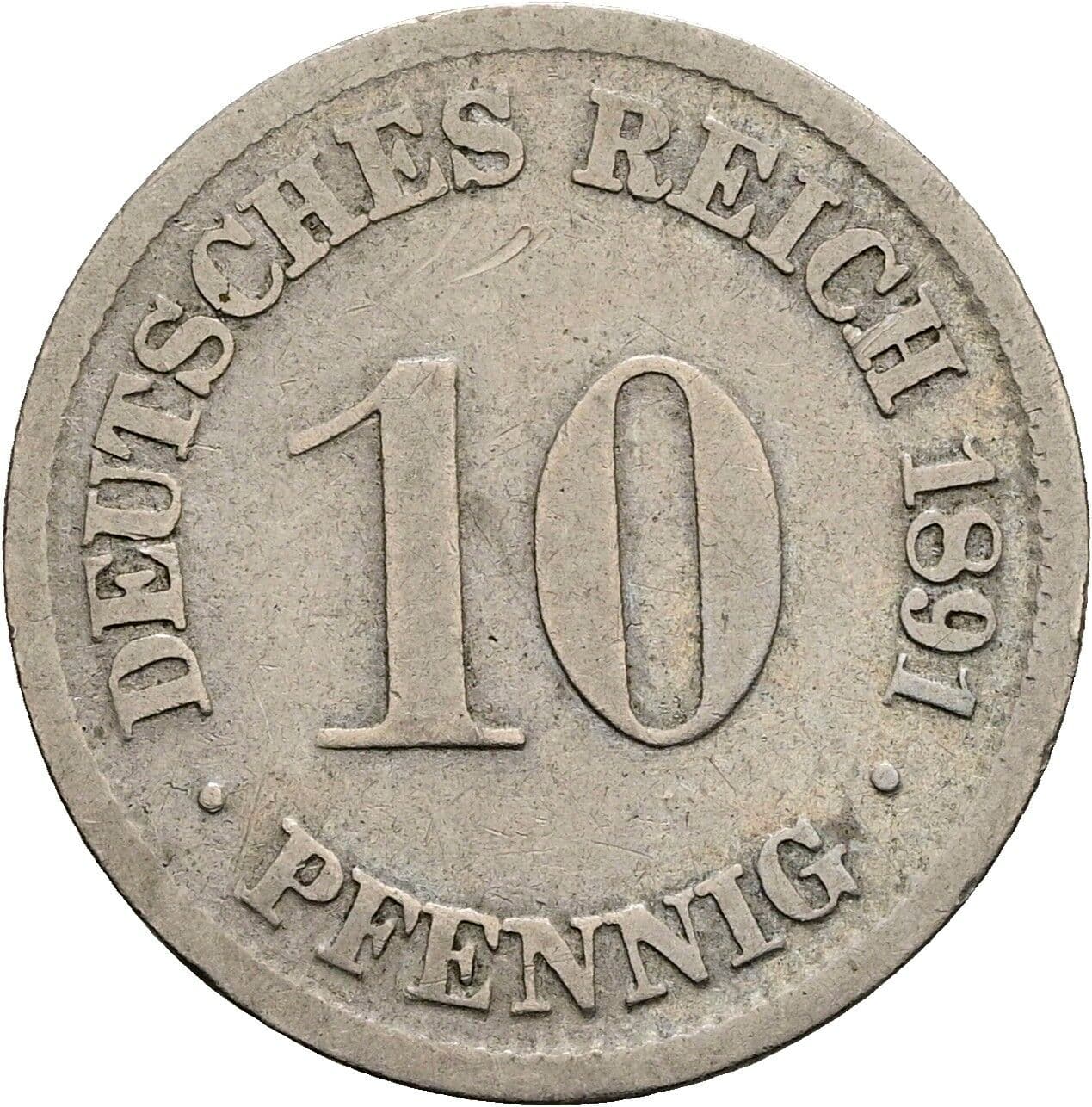 10 Pfennig 1891 D – Vorderseite