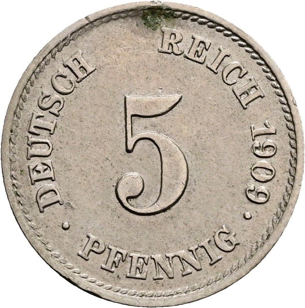 5 Pfennig 1909 E – Vorderseite