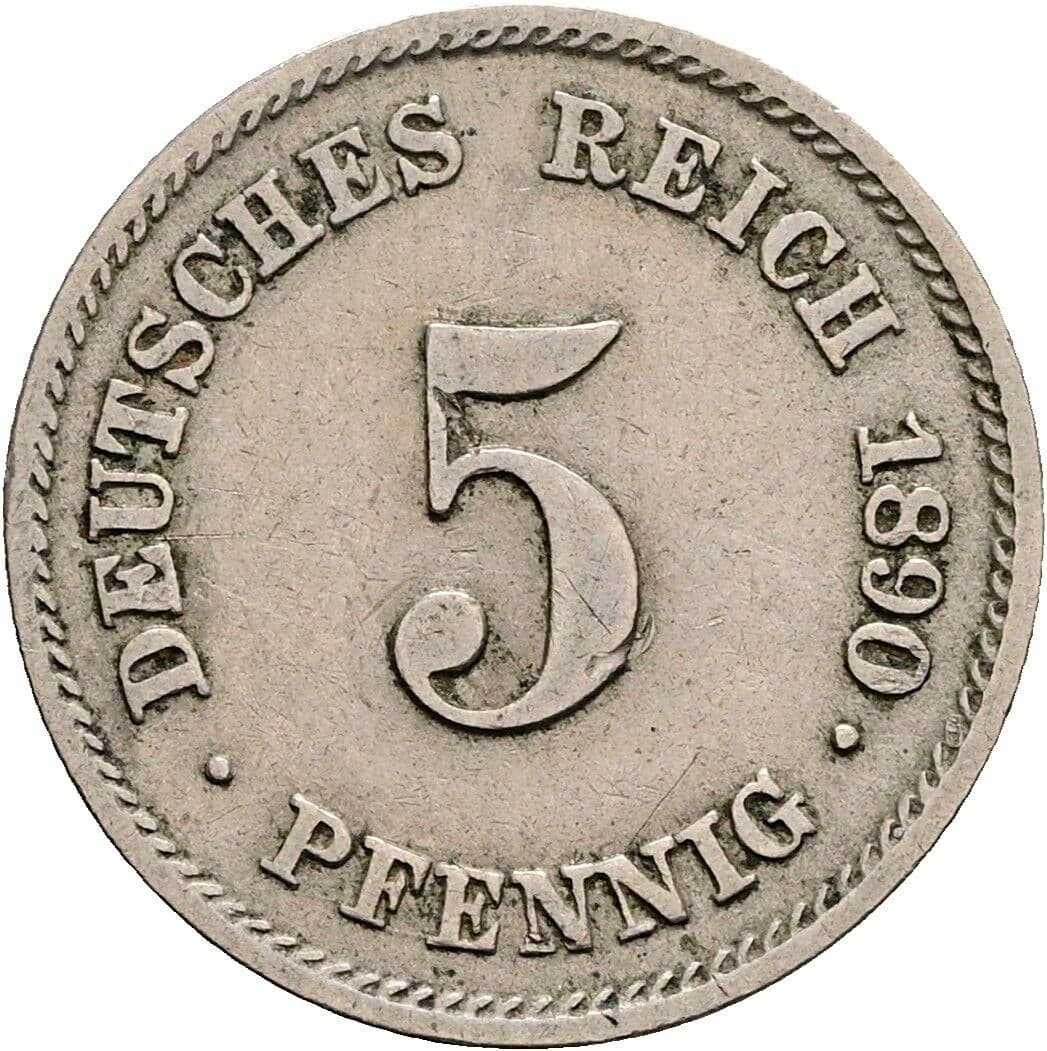 5 Pfennig 1890 E – Vorderseite