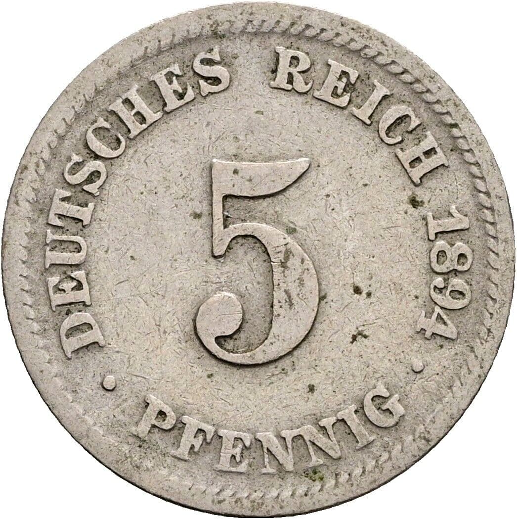 5 Pfennig 1894 D – Vorderseite