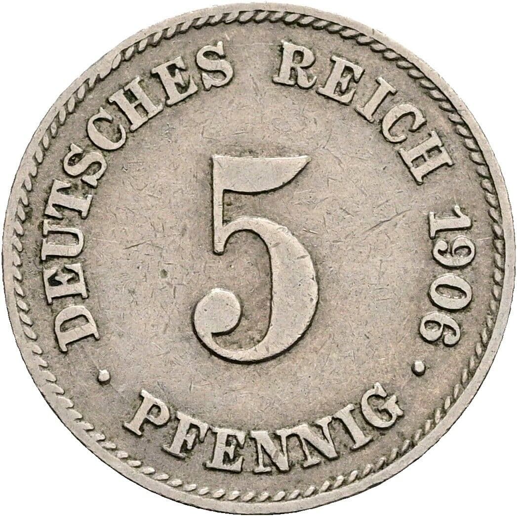 5 Pfennig 1906 J – Vorderseite