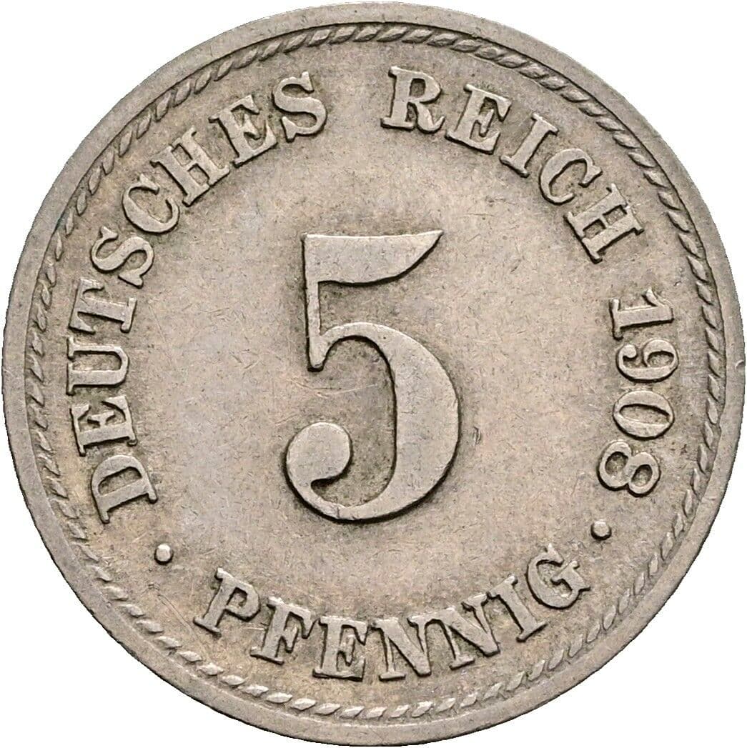 5 Pfennig 1908 F – Vorderseite
