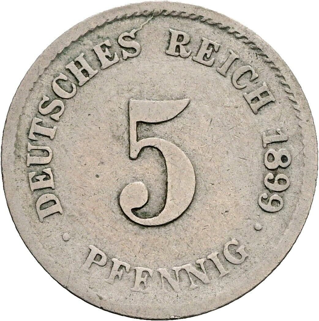 5 Pfennig 1899 G – Vorderseite