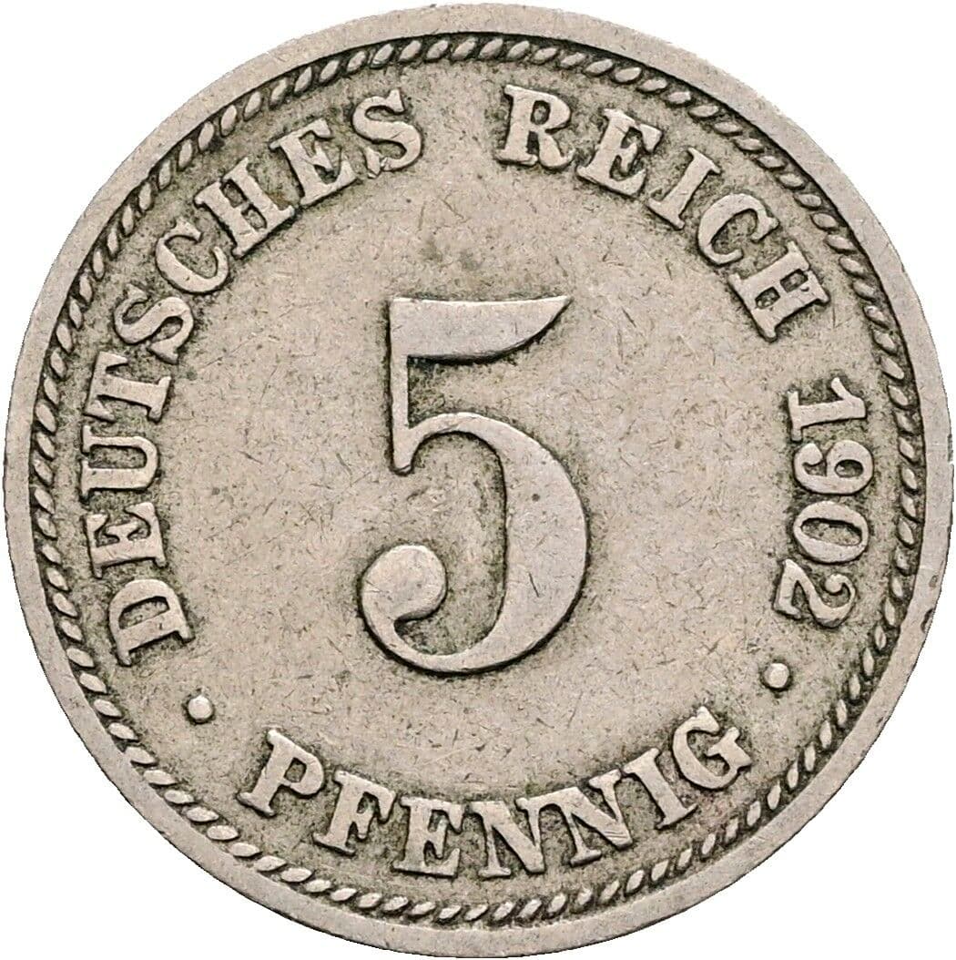5 Pfennig 1902 D – Vorderseite