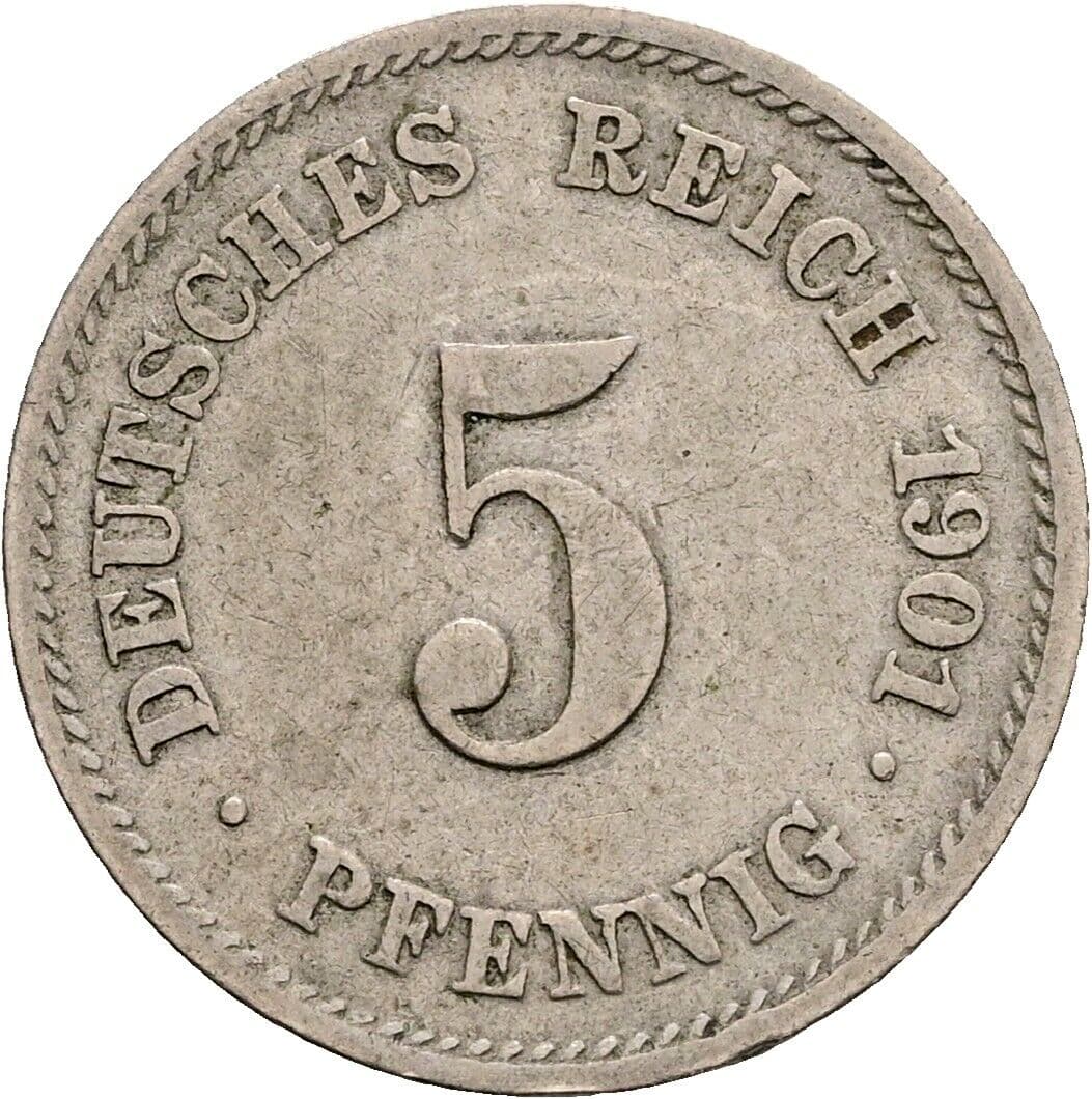 5 Pfennig 1901 J – Vorderseite