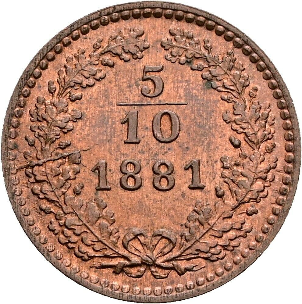 5/10 Kreuzer Franz Joseph I. 1848-1916 1881 – Vorderseite