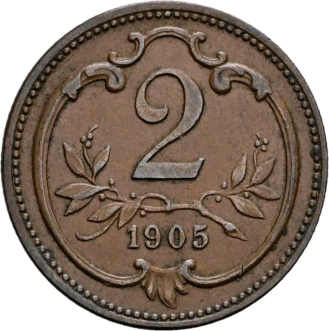 2 Heller Franz Joseph I. 1848-1916 1905 – Vorderseite
