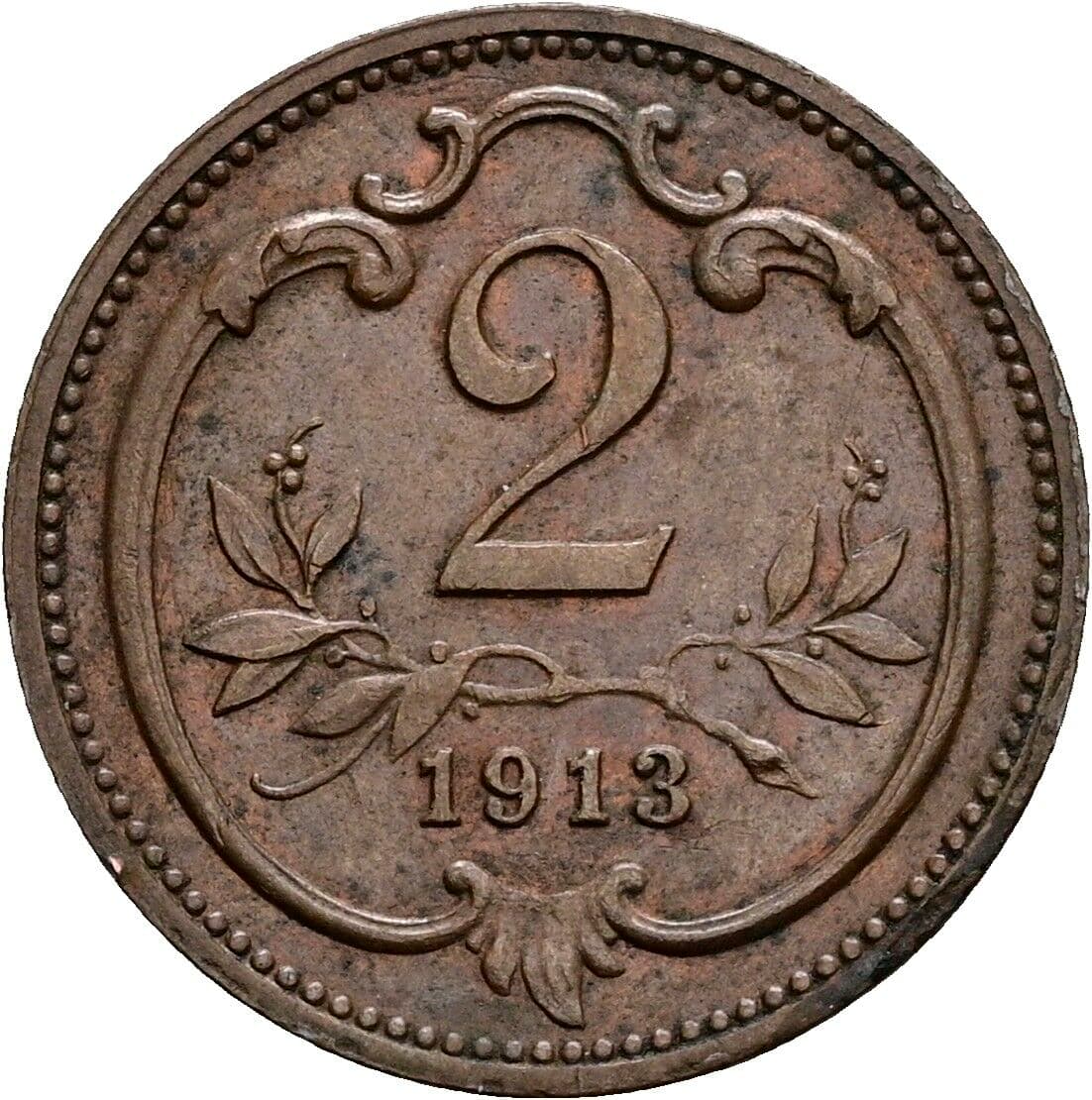 2 Heller Franz Joseph I. 1848-1916 1913 – Vorderseite