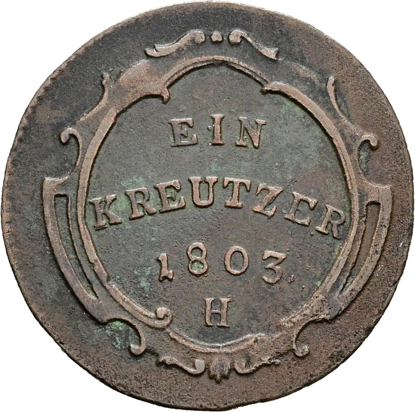 Kreuzer Franz II. (I). 1792-1835 1803 H, für Vorderösterreich – Vorderseite