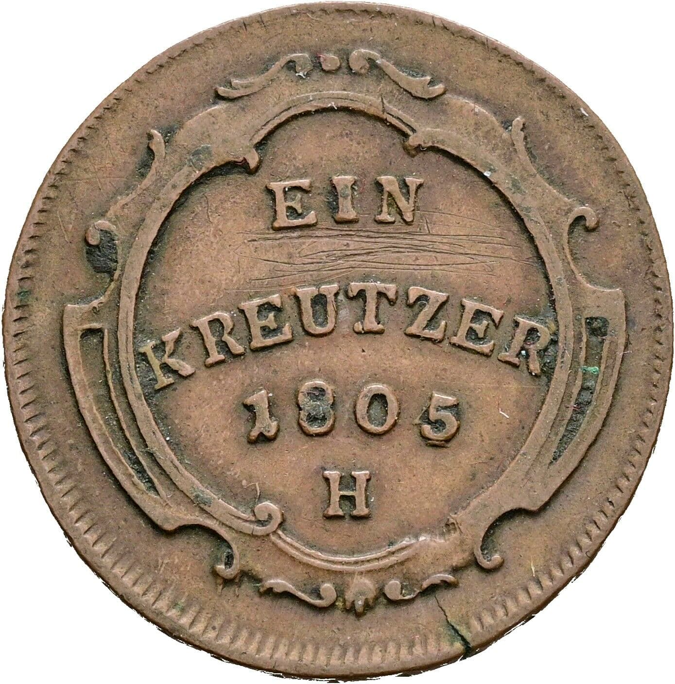 Kreuzer Franz II. (I). 1792-1835 1805 H, für Vorderösterreich – Vorderseite
