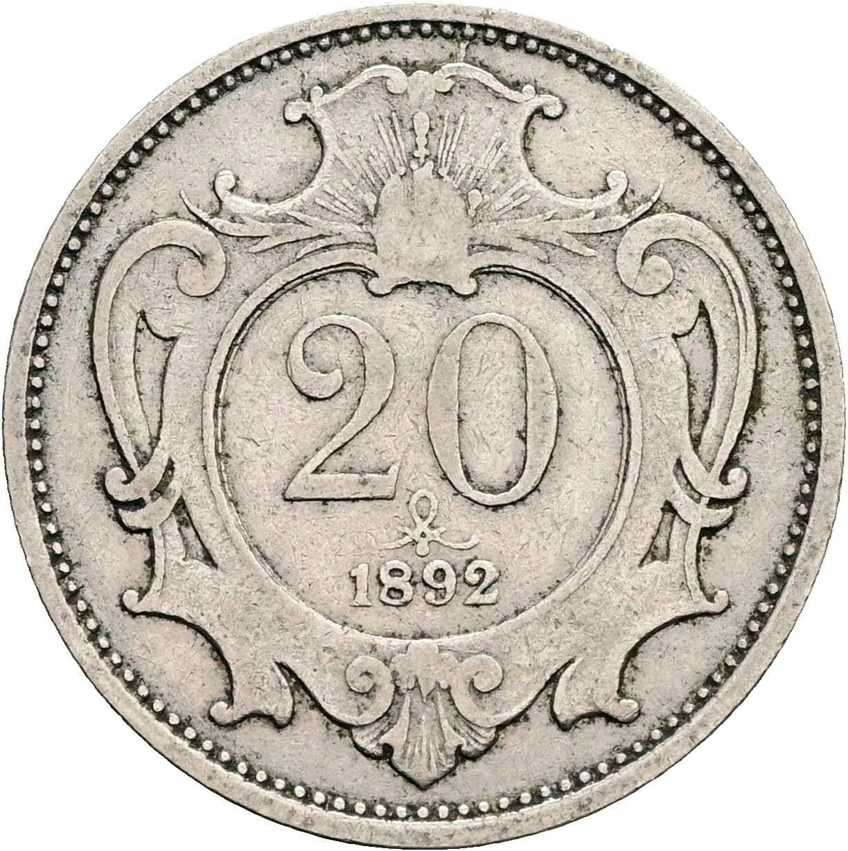 20 Heller Franz Joseph I. 1848-1916 1892 – Vorderseite