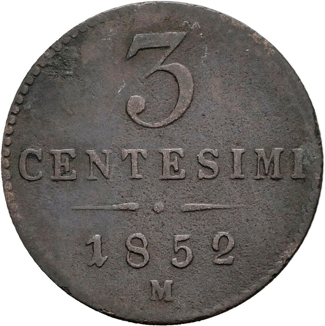 3 Centesimi Franz Joseph I. 1848-1916 1852 M – Vorderseite