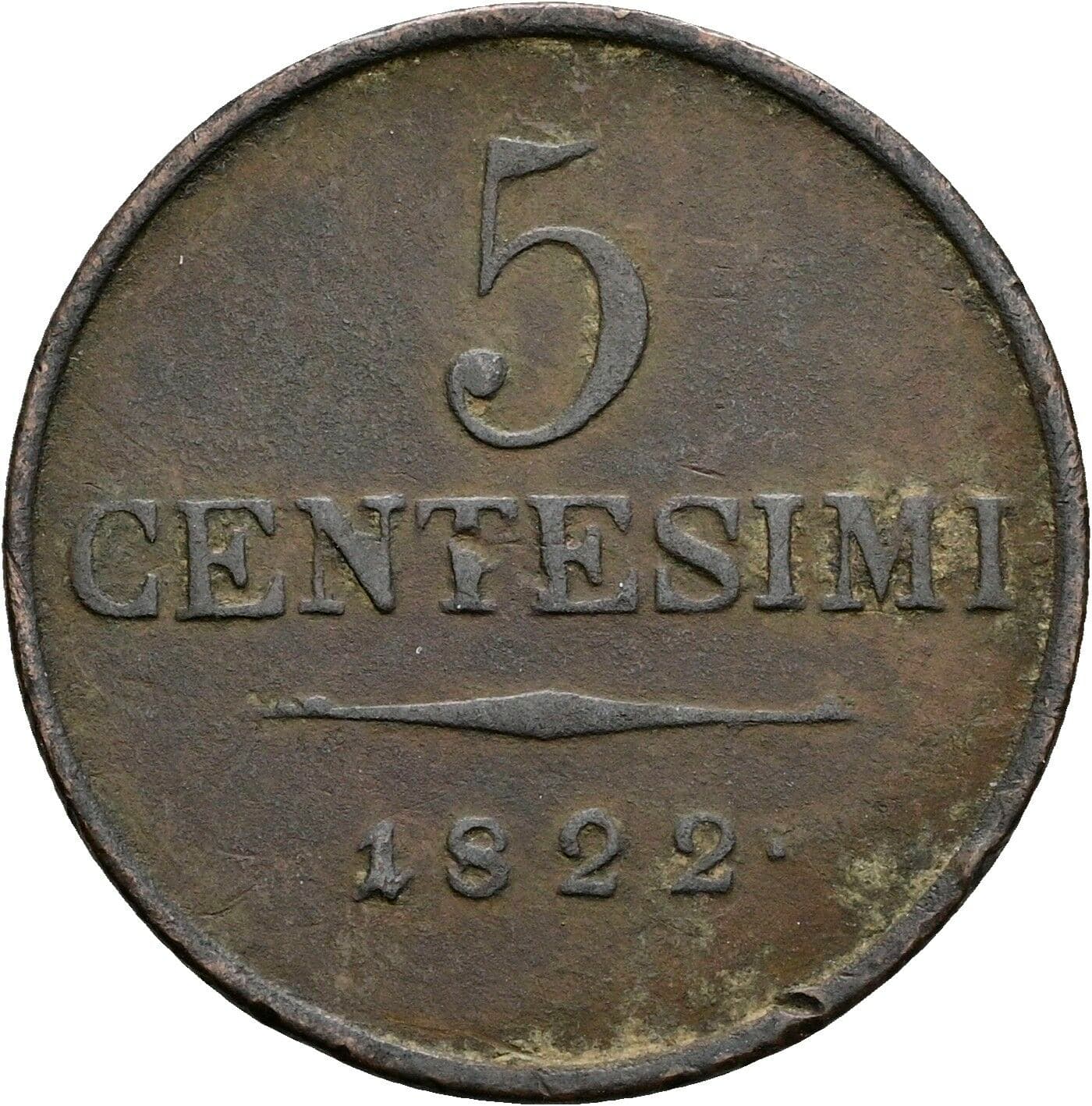 5 Centesimi Franz II. (I). 1792-1835 1822 M – Vorderseite