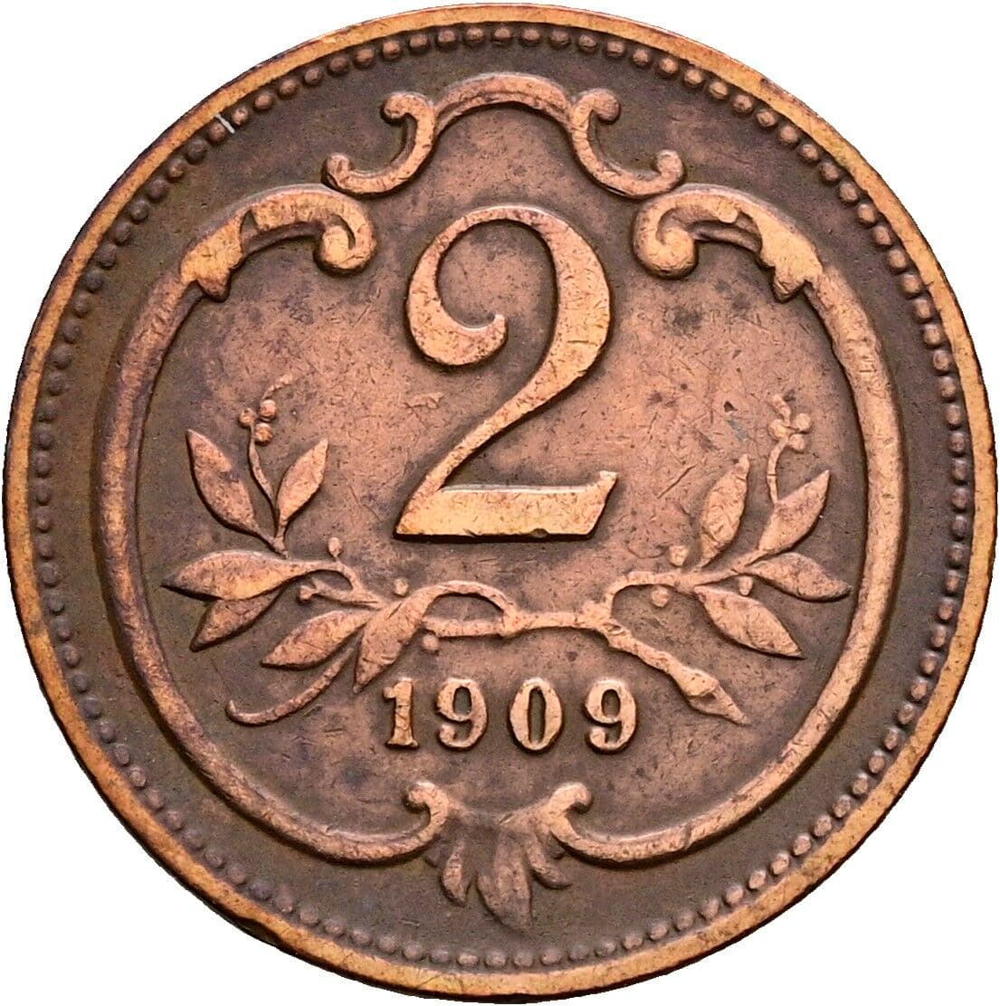 2 Heller Franz Joseph I. 1848-1916 1909 – Vorderseite