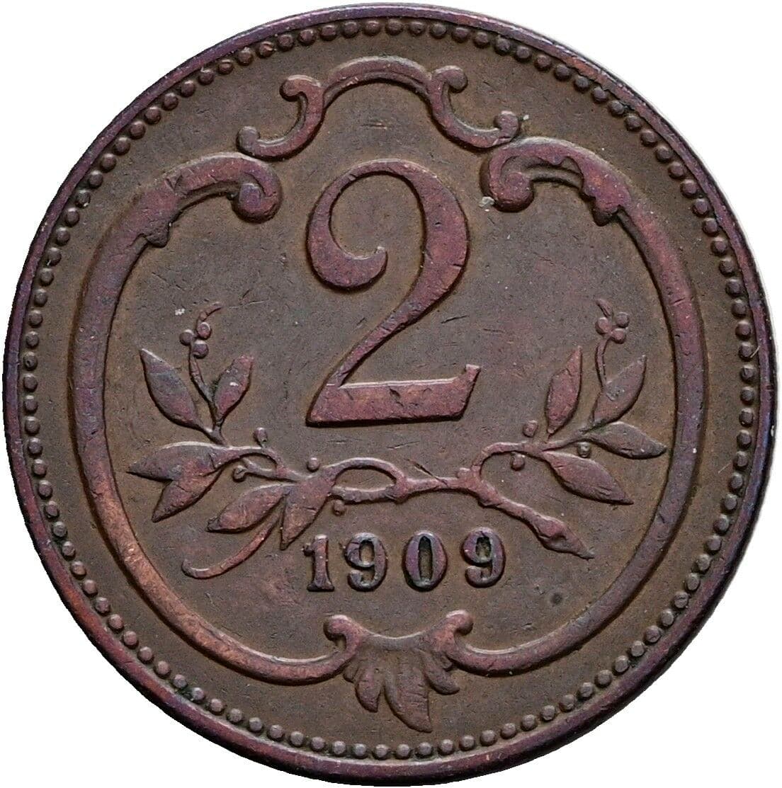 2 Heller Franz Joseph I. 1848-1916 1909 – Vorderseite