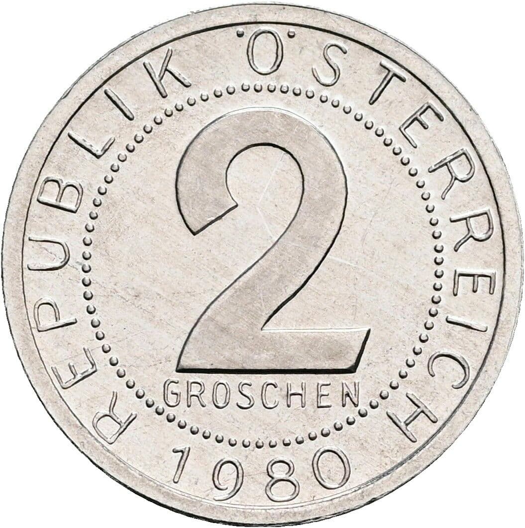 2 Groschen 1980 – Vorderseite
