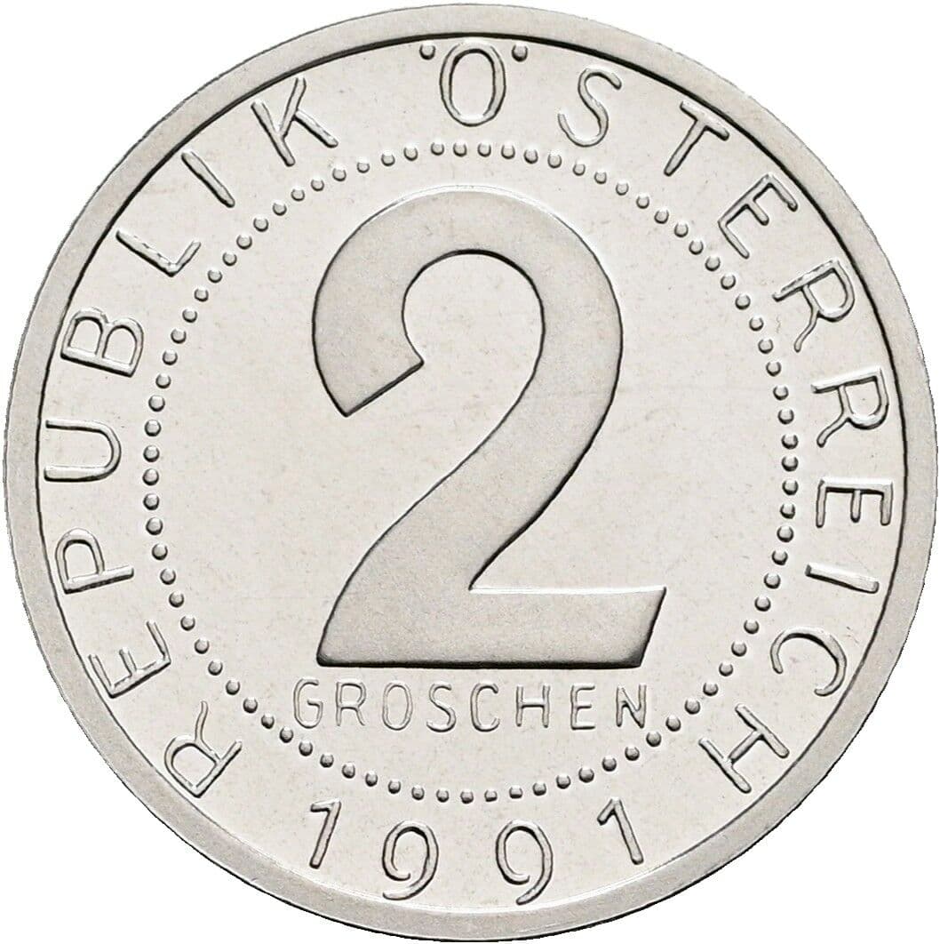 2 Groschen 1991 – Vorderseite