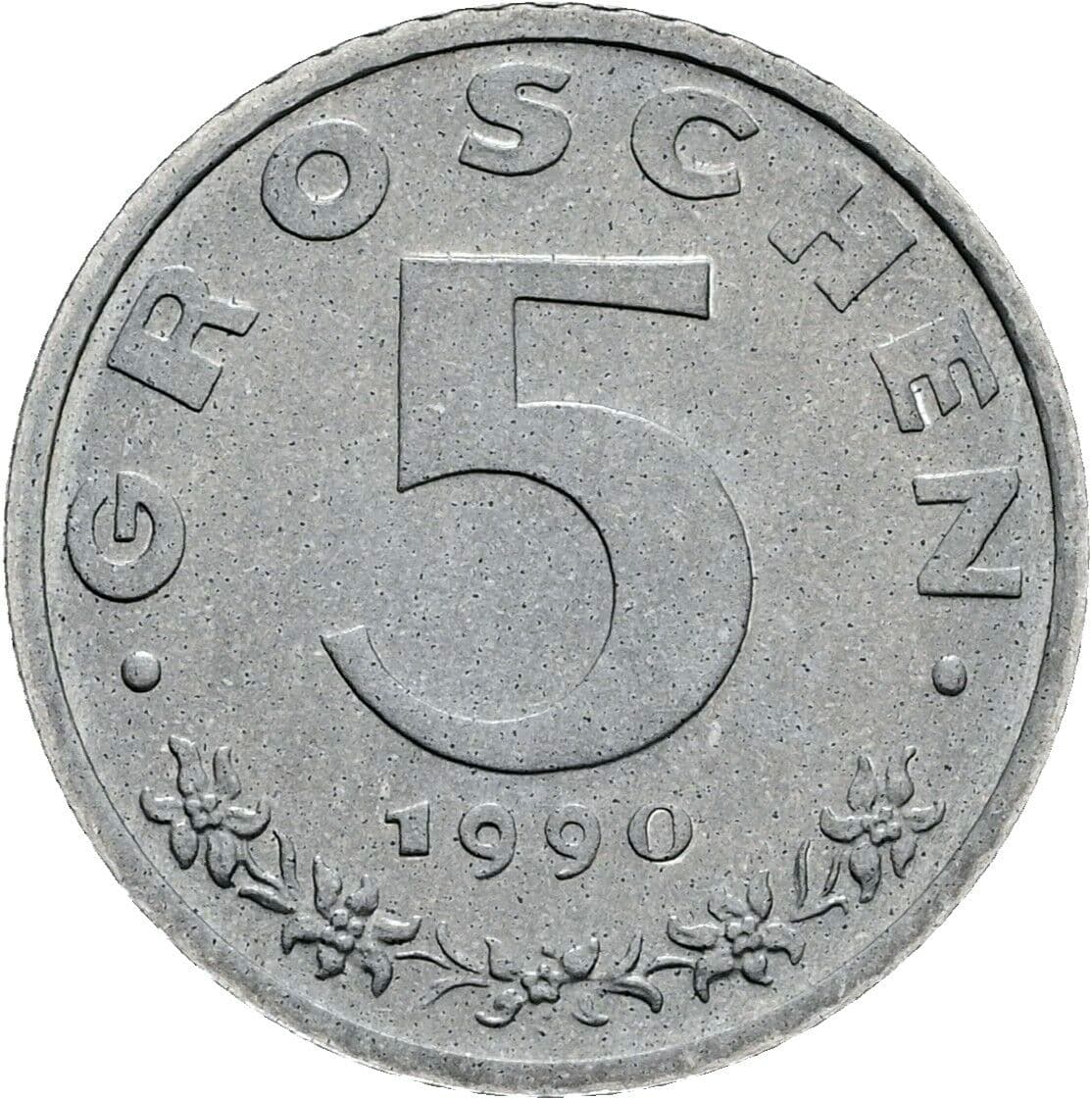5 Groschen 1990 – Vorderseite