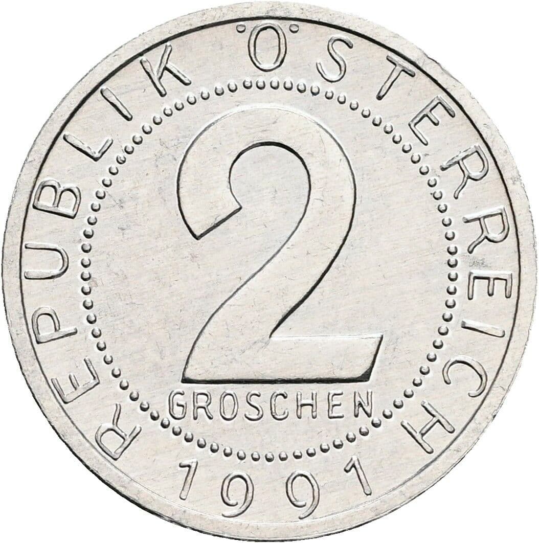 2 Groschen 1991 – Vorderseite