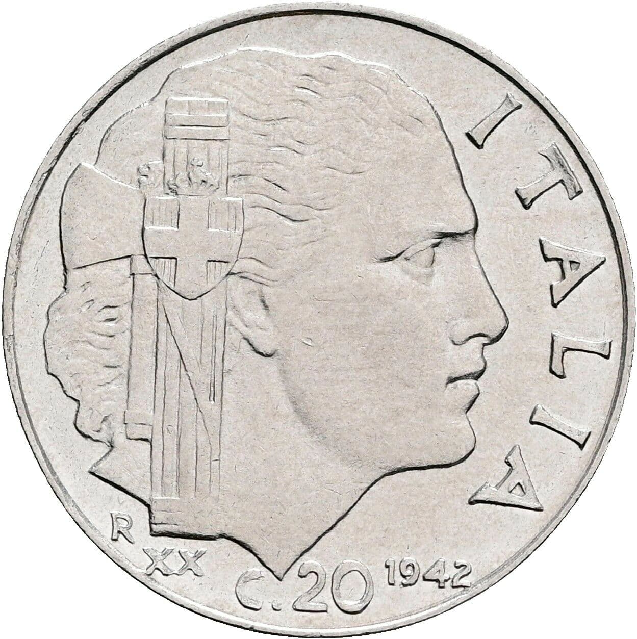 20 Centesimi Vittorio Emanuele III. 1900-1946 1942 – Vorderseite