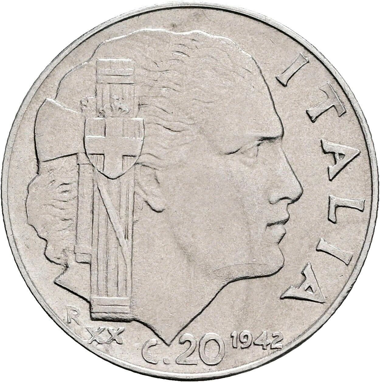 20 Centesimi Vittorio Emanuele III. 1900-1946 1942 – Vorderseite