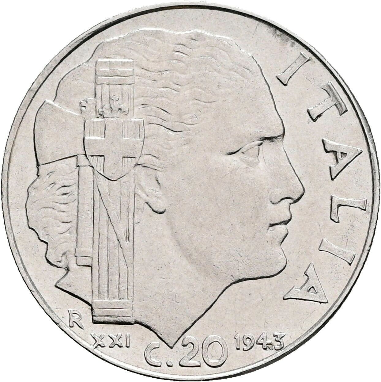 20 Centesimi Vittorio Emanuele III. 1900-1946 1943 – Vorderseite